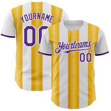 Laden Sie das Bild in den Galerie-Viewer, Custom White Purple-Gold Gradient Vertical Stripe Argentina Style Authentic Baseball Jersey