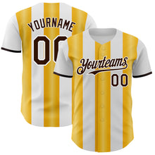 Load image into Gallery viewer, Custom White Brown-Gold Gradient Vertical Stripe Argentina Style Authentic Baseball Jersey