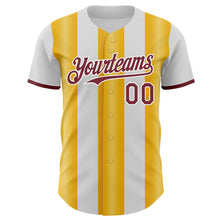 Load image into Gallery viewer, Custom White Burgundy-Gold Gradient Vertical Stripe Argentina Style Authentic Baseball Jersey