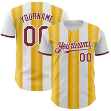 Load image into Gallery viewer, Custom White Burgundy-Gold Gradient Vertical Stripe Argentina Style Authentic Baseball Jersey