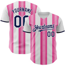 Load image into Gallery viewer, Custom White Navy-Pink Gradient Vertical Stripe Argentina Style Authentic Baseball Jersey