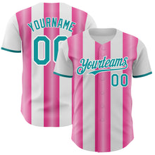 Load image into Gallery viewer, Custom White Teal-Pink Gradient Vertical Stripe Argentina Style Authentic Baseball Jersey