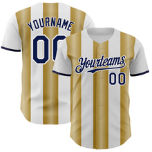 Charger l'image dans la galerie, Custom White Navy-Old Gold Gradient Vertical Stripe Argentina Style Authentic Baseball Jersey