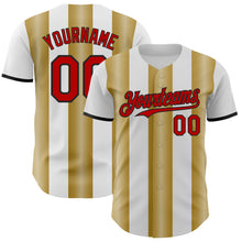 Load image into Gallery viewer, Custom White Red Old Gold-Black Gradient Vertical Stripe Argentina Style Authentic Baseball Jersey