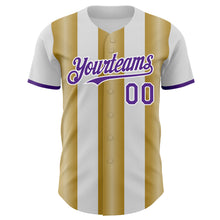 Charger l'image dans la galerie, Custom White Purple-Old Gold Gradient Vertical Stripe Argentina Style Authentic Baseball Jersey