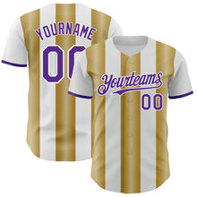 Charger l'image dans la galerie, Custom White Purple-Old Gold Gradient Vertical Stripe Argentina Style Authentic Baseball Jersey