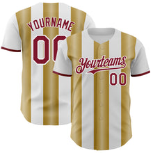 Charger l'image dans la galerie, Custom White Crimson-Old Gold Gradient Vertical Stripe Argentina Style Authentic Baseball Jersey