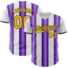 Load image into Gallery viewer, Custom White Gold Purple-Black Gradient Vertical Stripe Argentina Style Authentic Baseball Jersey