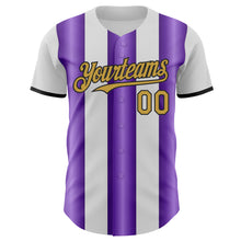 Загрузить изображение в средство просмотра галереи, Custom White Old Gold Purple-Black Gradient Vertical Stripe Argentina Style Authentic Baseball Jersey