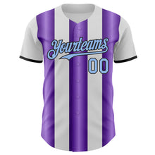 Charger l'image dans la galerie, Custom White Light Blue Purple-Black Gradient Vertical Stripe Argentina Style Authentic Baseball Jersey