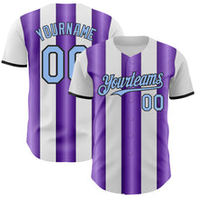 Charger l'image dans la galerie, Custom White Light Blue Purple-Black Gradient Vertical Stripe Argentina Style Authentic Baseball Jersey