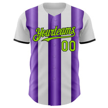 Charger l'image dans la galerie, Custom White Neon Green Purple-Black Gradient Vertical Stripe Argentina Style Authentic Baseball Jersey