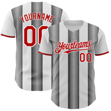 Загрузить изображение в средство просмотра галереи, Custom White Red-Steel Gray Gradient Vertical Stripe Argentina Style Authentic Baseball Jersey