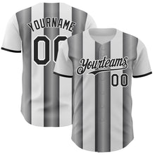 Charger l'image dans la galerie, Custom White Black-Steel Gray Gradient Vertical Stripe Argentina Style Authentic Baseball Jersey