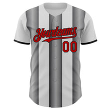 Charger l'image dans la galerie, Custom White Red Steel Gray-Black Gradient Vertical Stripe Argentina Style Authentic Baseball Jersey