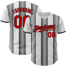 Charger l'image dans la galerie, Custom White Red Steel Gray-Black Gradient Vertical Stripe Argentina Style Authentic Baseball Jersey