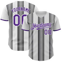 Laden Sie das Bild in den Galerie-Viewer, Custom White Purple-Steel Gray Gradient Vertical Stripe Argentina Style Authentic Baseball Jersey