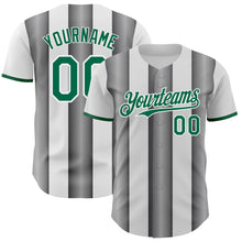 Charger l'image dans la galerie, Custom White Kelly Green-Steel Gray Gradient Vertical Stripe Argentina Style Authentic Baseball Jersey