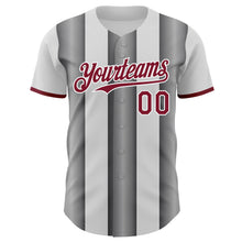 Загрузить изображение в средство просмотра галереи, Custom White Crimson-Steel Gray Gradient Vertical Stripe Argentina Style Authentic Baseball Jersey