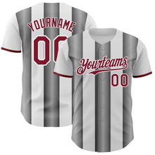 Загрузить изображение в средство просмотра галереи, Custom White Crimson-Steel Gray Gradient Vertical Stripe Argentina Style Authentic Baseball Jersey