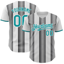 Загрузить изображение в средство просмотра галереи, Custom White Teal-Steel Gray Gradient Vertical Stripe Argentina Style Authentic Baseball Jersey