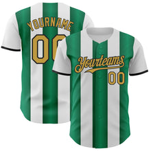 Загрузить изображение в средство просмотра галереи, Custom White Old Gold Kelly Green-Black Gradient Vertical Stripe Argentina Style Authentic Baseball Jersey