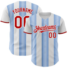 Charger l'image dans la galerie, Custom White Red-Light Blue Gradient Vertical Stripe Argentina Style Authentic Baseball Jersey