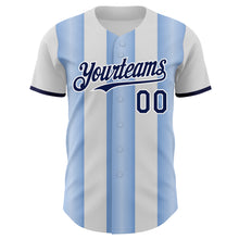 Charger l'image dans la galerie, Custom White Navy-Light Blue Gradient Vertical Stripe Argentina Style Authentic Baseball Jersey