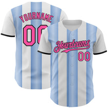 Load image into Gallery viewer, Custom White Pink Light Blue-Black Gradient Vertical Stripe Argentina Style Authentic Baseball Jersey