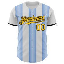 Charger l'image dans la galerie, Custom White Gold Light Blue-Black Gradient Vertical Stripe Argentina Style Authentic Baseball Jersey