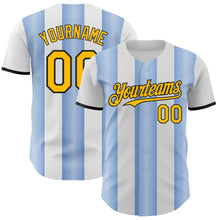Charger l'image dans la galerie, Custom White Gold Light Blue-Black Gradient Vertical Stripe Argentina Style Authentic Baseball Jersey