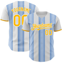 Charger l'image dans la galerie, Custom White Gold-Light Blue Gradient Vertical Stripe Argentina Style Authentic Baseball Jersey
