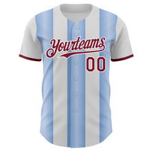 Загрузить изображение в средство просмотра галереи, Custom White Crimson-Light Blue Gradient Vertical Stripe Argentina Style Authentic Baseball Jersey