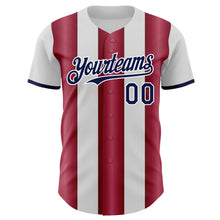 Load image into Gallery viewer, Custom White Navy-Crimson Gradient Vertical Stripe Argentina Style Authentic Baseball Jersey