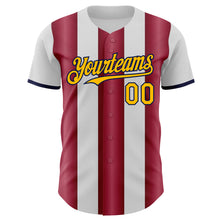 Загрузить изображение в средство просмотра галереи, Custom White Gold Crimson-Navy Gradient Vertical Stripe Argentina Style Authentic Baseball Jersey