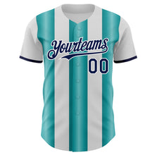 Load image into Gallery viewer, Custom White Navy-Teal Gradient Vertical Stripe Argentina Style Authentic Baseball Jersey