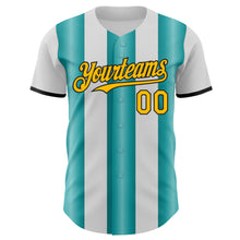 Load image into Gallery viewer, Custom White Gold Teal-Black Gradient Vertical Stripe Argentina Style Authentic Baseball Jersey