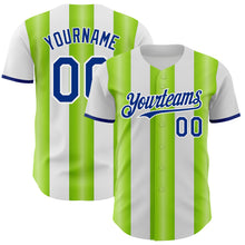 Load image into Gallery viewer, Custom White Royal-Neon Green Gradient Vertical Stripe Argentina Style Authentic Baseball Jersey