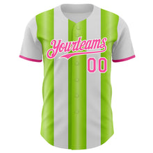 Load image into Gallery viewer, Custom White Pink-Neon Green Gradient Vertical Stripe Argentina Style Authentic Baseball Jersey