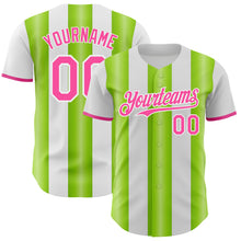 Load image into Gallery viewer, Custom White Pink-Neon Green Gradient Vertical Stripe Argentina Style Authentic Baseball Jersey