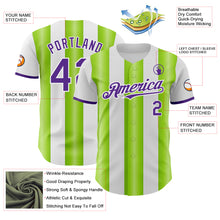Load image into Gallery viewer, Custom White Purple-Neon Green Gradient Vertical Stripe Argentina Style Authentic Baseball Jersey