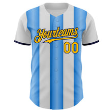 Load image into Gallery viewer, Custom White Gold Electric Blue-Navy Gradient Vertical Stripe Argentina Style Authentic Baseball Jersey