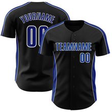 Загрузить изображение в средство просмотра галереи, Custom Black Royal-White Classic Color Block Side Panel Stripe Authentic Baseball Jersey