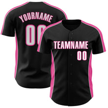 Laden Sie das Bild in den Galerie-Viewer, Custom Black White-Pink Classic Color Block Side Panel Stripe Authentic Baseball Jersey