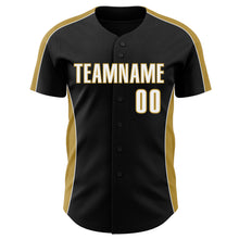 Загрузить изображение в средство просмотра галереи, Custom Black White-Old Gold Classic Color Block Side Panel Stripe Authentic Baseball Jersey