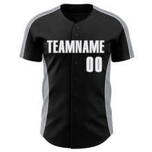 Загрузить изображение в средство просмотра галереи, Custom Black White-Gray Classic Color Block Side Panel Stripe Authentic Baseball Jersey