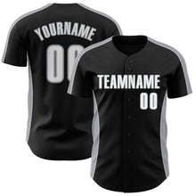 Загрузить изображение в средство просмотра галереи, Custom Black White-Gray Classic Color Block Side Panel Stripe Authentic Baseball Jersey