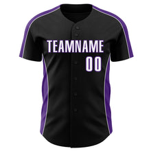 Загрузить изображение в средство просмотра галереи, Custom Black White-Purple Classic Color Block Side Panel Stripe Authentic Baseball Jersey