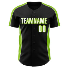 Load image into Gallery viewer, Custom Black White-Neon Green Classic Color Block Side Panel Stripe Authentic Baseball Jersey