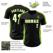 Load image into Gallery viewer, Custom Black White-Neon Green Classic Color Block Side Panel Stripe Authentic Baseball Jersey